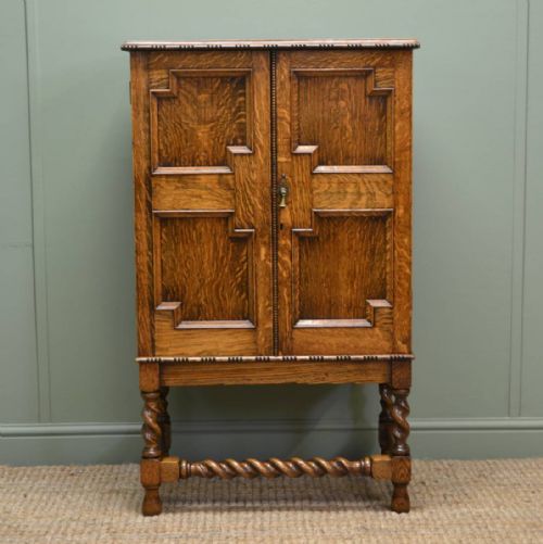 Unusual Edwardian Golden Oak Small Antique Cupboard
