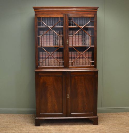 Attractive Georgian Mahogany Antique Bookcase on Cupboard