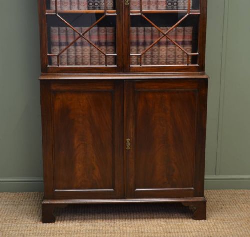 fig 1. Attractive Georgian Mahogany Antique Bookcase On Cupboard
