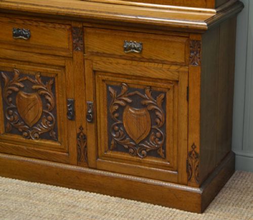 fig 1. Quality Solid Oak Victorian Antique Bookcase On Cupboard