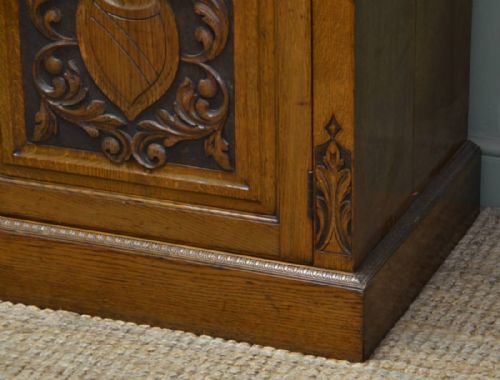 fig 2. Quality Solid Oak Victorian Antique Bookcase On Cupboard