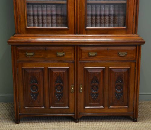 fig 1. Large Victorian Solid Walnut Antique Bookcase On Cupboard