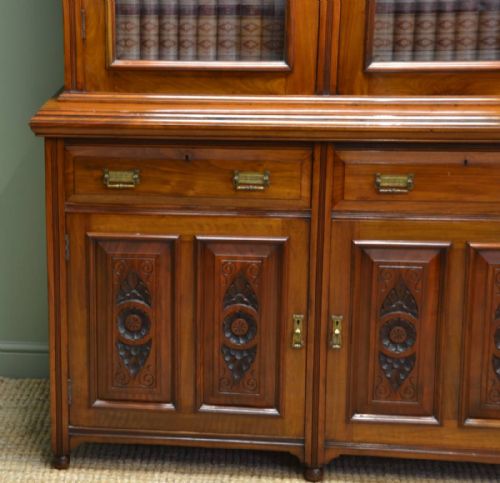 fig 2. Large Victorian Solid Walnut Antique Bookcase On Cupboard