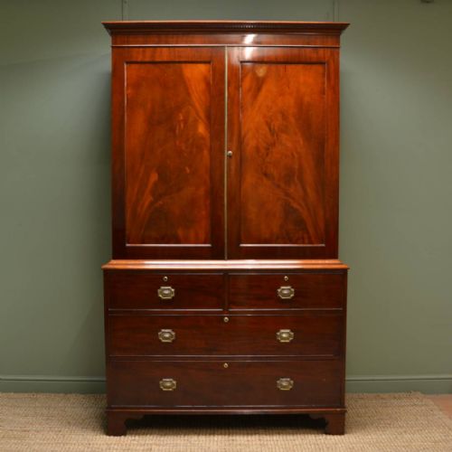 Fine Regency Figured Mahogany Antique Linen Press