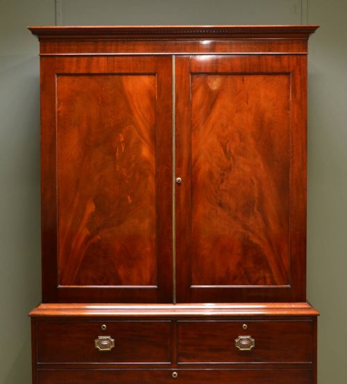 fig 2. Fine Regency Figured Mahogany Antique Linen Press
