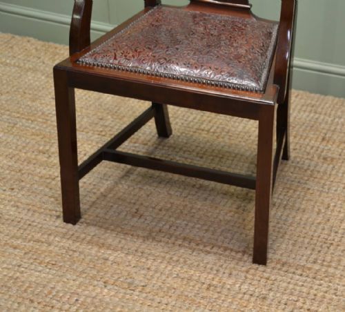 fig 2. Unusual Set Of Leather Embossed Edwardian Antique Walnut Dining Chairs