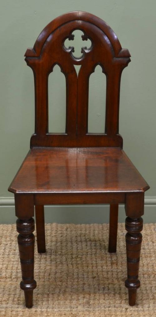 fig 1. Pair of Antique Victorian Walnut Gothic Hall Chairs