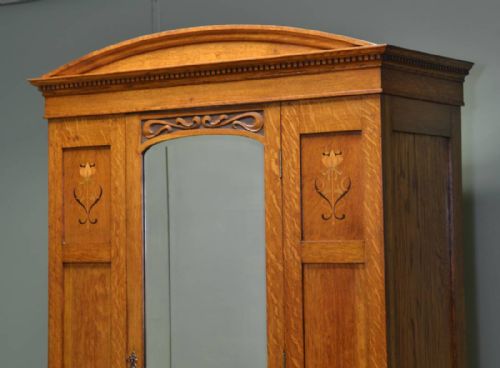 fig 2. Quality Solid Golden Oak Inlaid Victorian Antique Wardrobe