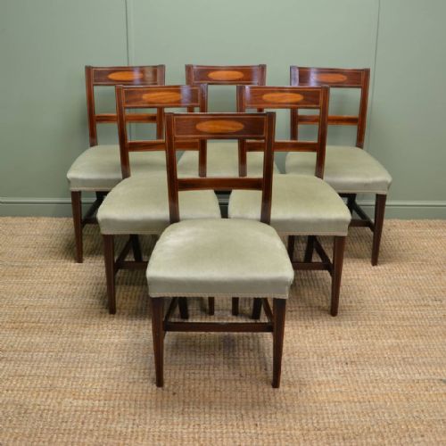 Stunning Set of Six Regency Inlaid Mahogany Antique Dining Chairs