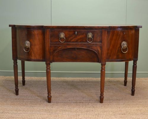 Magnificent Large Figured Mahogany Antique Regency Breakfront Sideboard