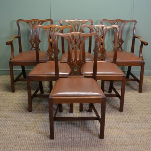 Stunning Set of Six Edwardian Warm Mahogany Chippendale Design Antique Dinning Chairs.