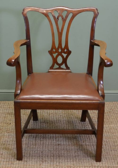 fig 1. Stunning Set Of Six Edwardian Warm Mahogany Chippendale Design Antique Dinning Chairs.