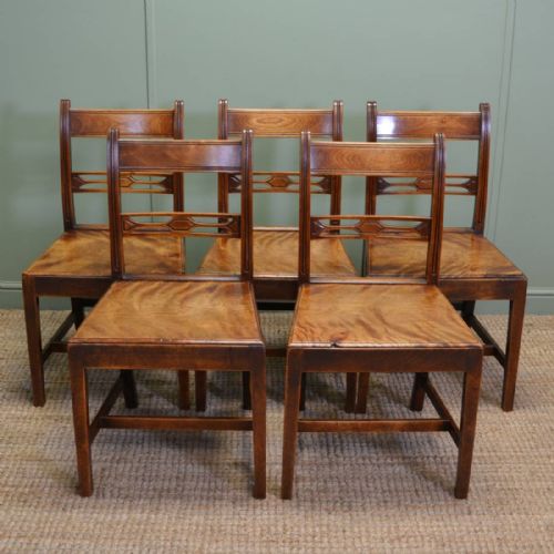 Set of Five Unusual County Fruitwood Antique Dining Chairs