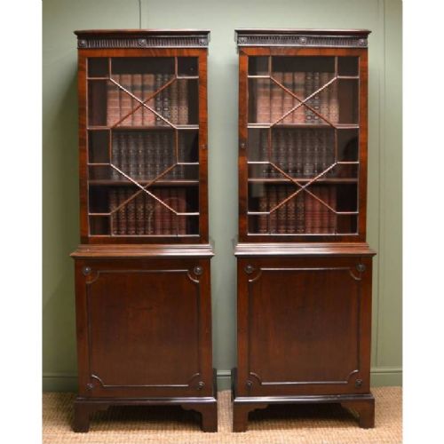 Unusual Pair of Victorian Mahogany Antique Bookcases