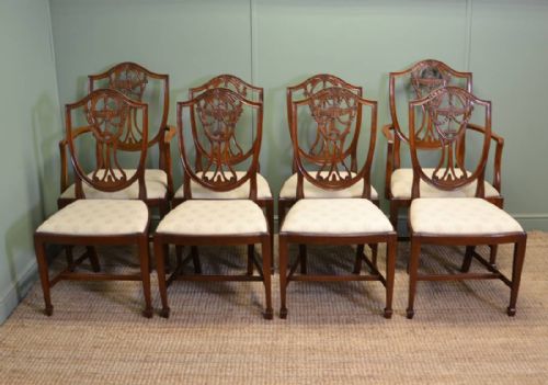 Set of  Eight Hepplewhite Design Edwardian Antique Mahogany Dining Chairs