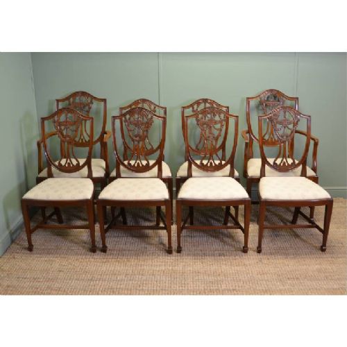 fig 1. Set Of  Eight Hepplewhite Design Edwardian Antique Mahogany Dining Chairs