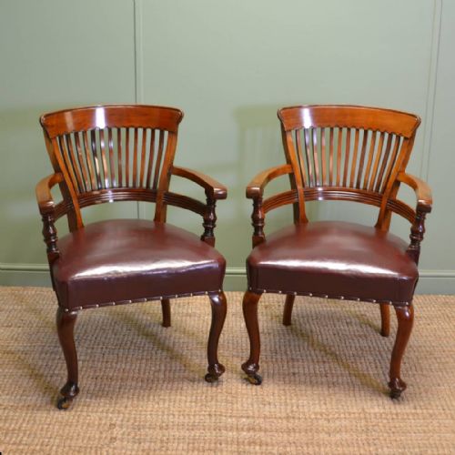 Fabulous Quality Victorian Solid Walnut Antique Pair of  Office Chairs