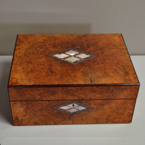 fig 1. Stunning Quality Figured Burr Walnut Antique Stationary Box