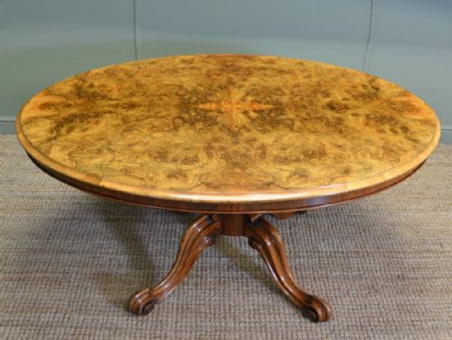 Magnificent Victorian Burr Walnut Oval Antique Dining Table