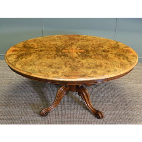 fig 1. Magnificent Victorian Burr Walnut Oval Antique Dining Table