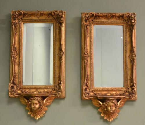 Unusual Pair of Antique Decorative Gilt Mirrors