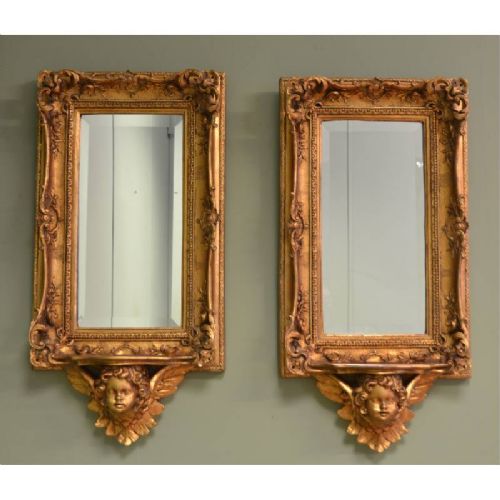 fig 1. Unusual Pair Of Antique Decorative Gilt Mirrors