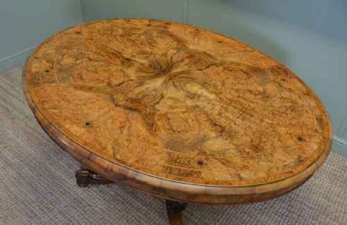 fig 2. Magnificent Quality Figured Walnut Inlaid Oval Antique Dining Table.