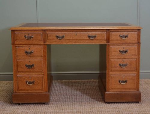 Quality Victorian Golden Oak Antique Pedestal Desk