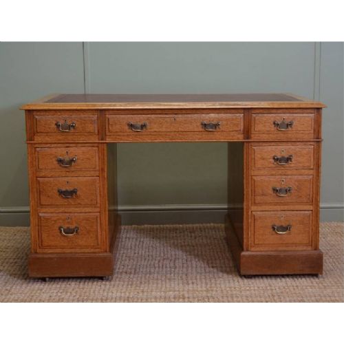 fig 1. Quality Victorian Golden Oak Antique Pedestal Desk