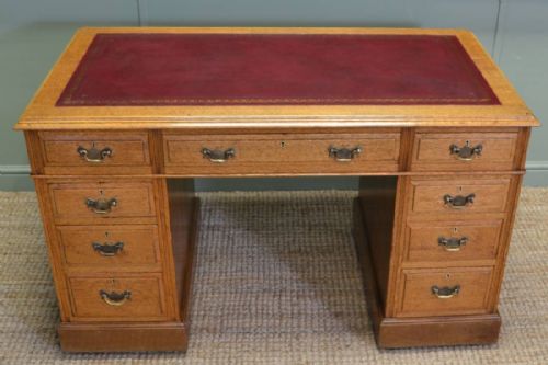 fig 2. Quality Victorian Golden Oak Antique Pedestal Desk