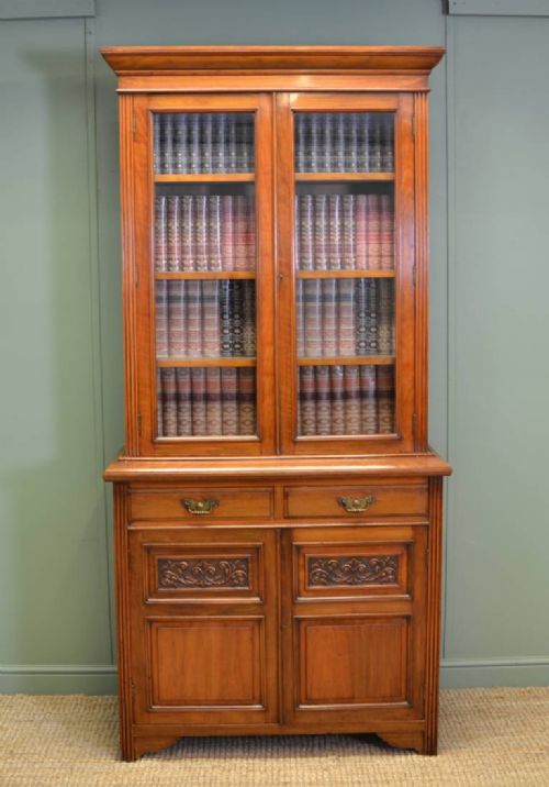 Quality Victorian Walnut Antique Glazed Bookcase on Cupboard