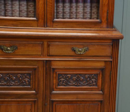 fig 2. Quality Victorian Walnut Antique Glazed Bookcase On Cupboard