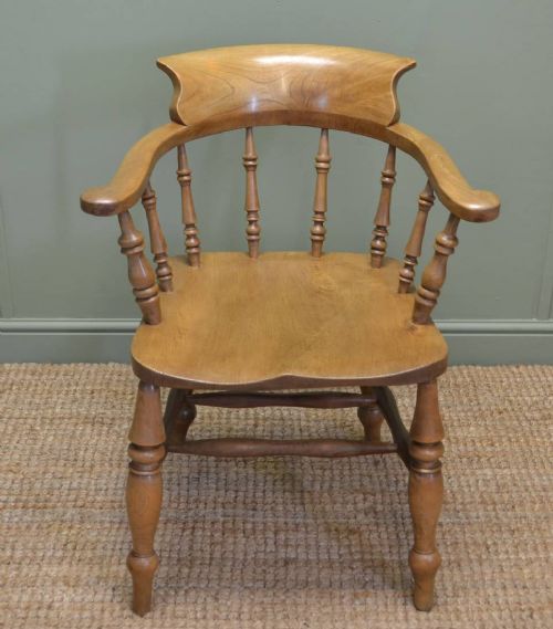 fig 1. Pair of Victorian Country Elm Antique Smokers Bow Chairs