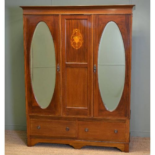 fig 1. Inlaid Edwardian Antique Mahogany Double Wardrobe