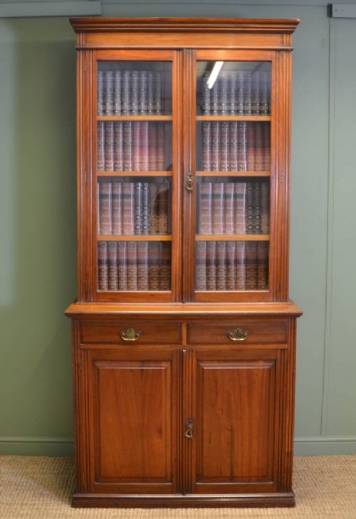 Victorian Walnut Antique Glazed Bookcase on Cupboard