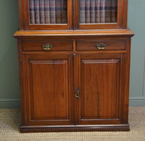 fig 1. Victorian Walnut Antique Glazed Bookcase On Cupboard