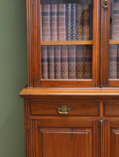 fig 2. Victorian Walnut Antique Glazed Bookcase On Cupboard