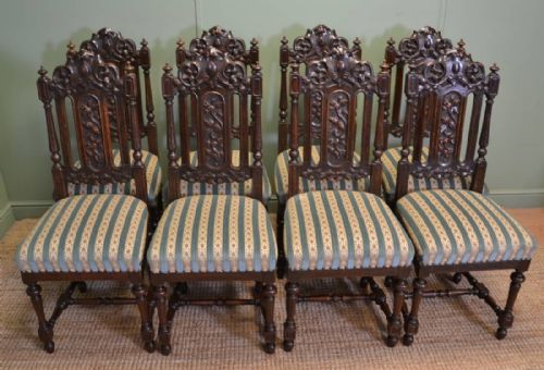 fig 2. Beautiful Set Of Eight Quality Victorian Carved Oak High Back Antique Dining Chairs