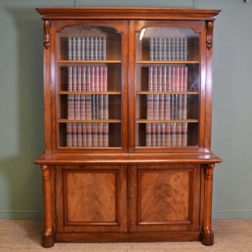 Superb Quality Large Victorian Figured Mahogany Antique Bookcase