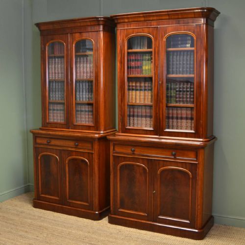Fabulous Quality Unusual Pair of  Victorian Mahogany Antique Bookcases