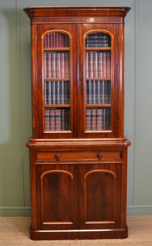 fig 1. Fabulous Quality Unusual Pair Of Victorian Mahogany Antique Bookcases