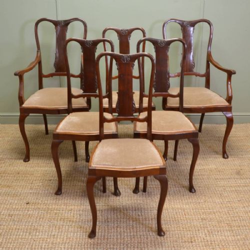 Quality Set of Six Fine Antique Edwardian Dining Chairs