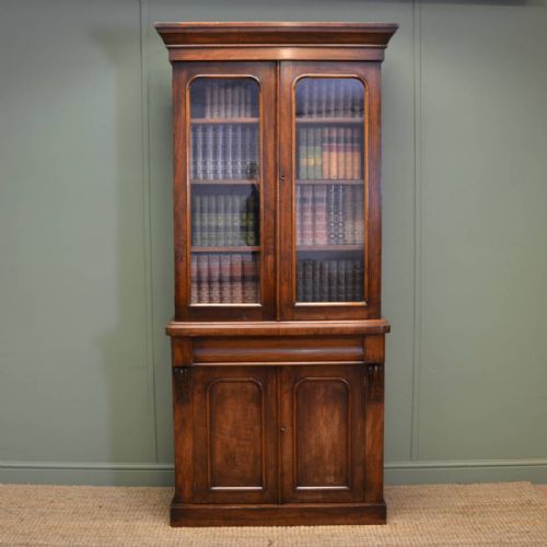 Beautifully Figured Walnut Victorian Antique Bookcase