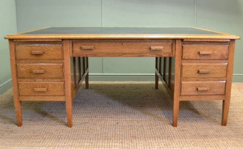 Magnificent Quality Golden Oak Large Antique Partners Desk
