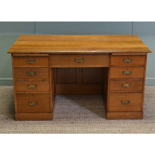 fig 1. Magnificent Quality Arts And Crafts Victorian Golden Oak Antique Pedestal Desk