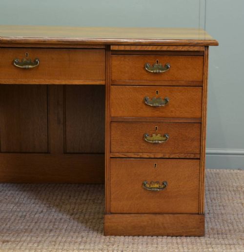 fig 2. Magnificent Quality Arts And Crafts Victorian Golden Oak Antique Pedestal Desk