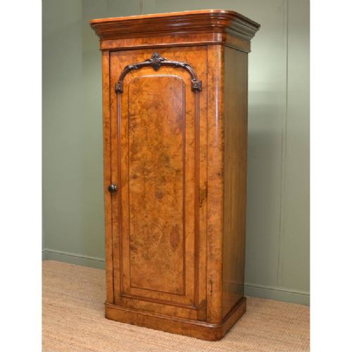 fig 1. Unusual Burr Walnut Victorian Antique Single Wardrobe