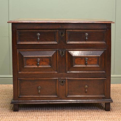 Early Eighteenth Century Period Oak & Elm Antique Chest of Drawers