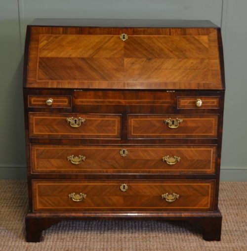Rare Eighteenth Century Figured Walnut Antique Bureau