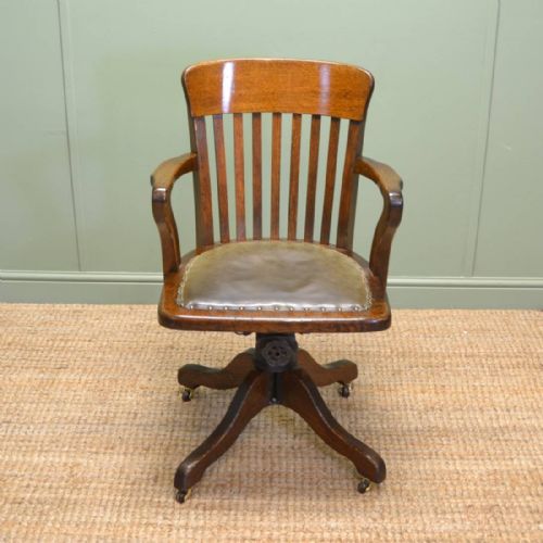 Quality Edwardian Oak Antique Swivel Office Chair